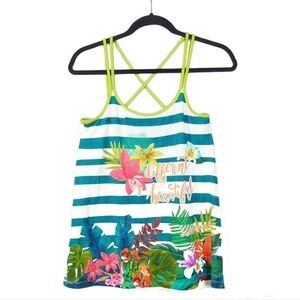 Desigual Multi-Colored Floral/Striped Strappy Back Tank Top Size Small